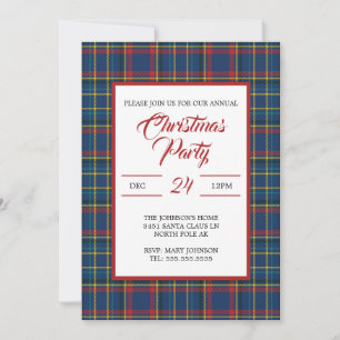 Invitación Diseño de cuadros azul real, rojo, rayas turquesa