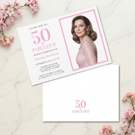 Invitación Diseño de cumpleaños con foto rosa 50 & Fabuloso