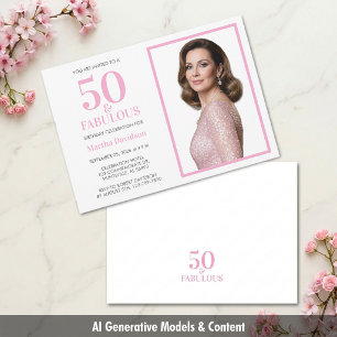Invitación Diseño de cumpleaños con foto rosa 50 & Fabuloso