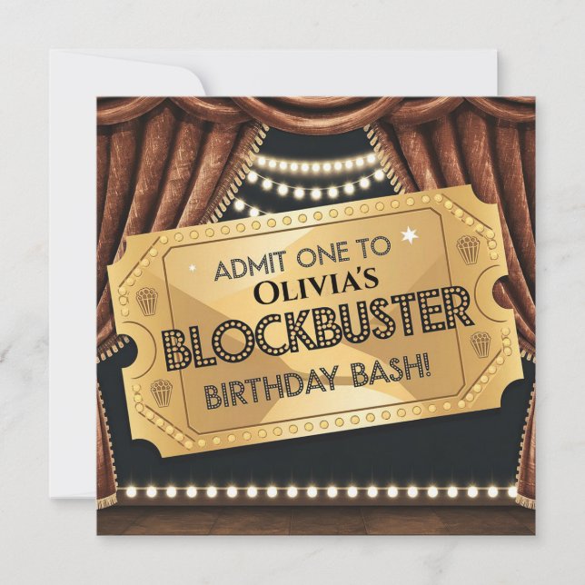 Invitación Diseño de cumpleaños con tema de película Blockbus (Anverso)