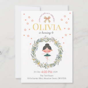 Invitación Diseño de cumpleaños de ballet floral pastel elega