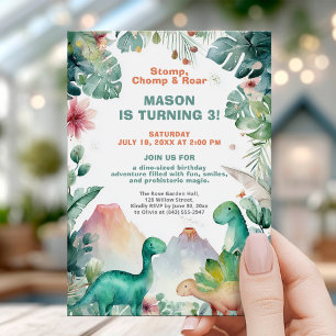 Invitación Diseño de cumpleaños de dinosaurio acuarela