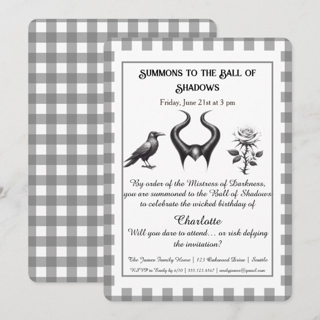 Invitación Diseño de cumpleaños de fantasía oscura con bola d (Anverso / Reverso)