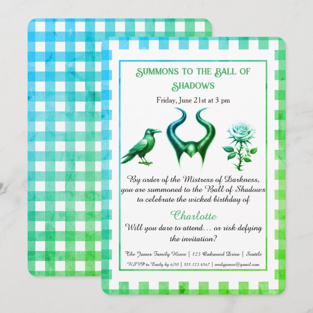 Invitación Diseño de Cumpleaños de Fantasía Oscura con Bola d (Anverso / Reverso)