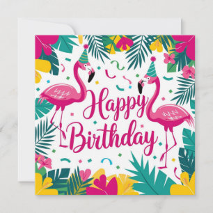 Invitación Diseño de cumpleaños de Fun Flamingo Tropical