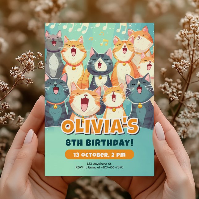 Invitación Diseño de cumpleaños de gatos cantantes divertidos (Subido por el creador)