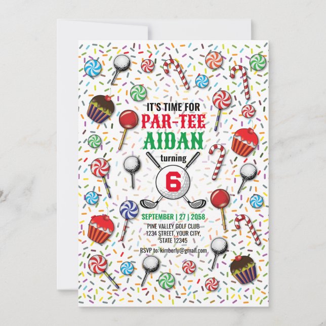 Invitación Diseño de cumpleaños de golf Par-Tee (Anverso)
