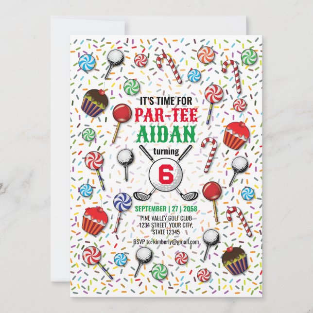 Invitación Diseño de cumpleaños de golf Par-Tee (Anverso)