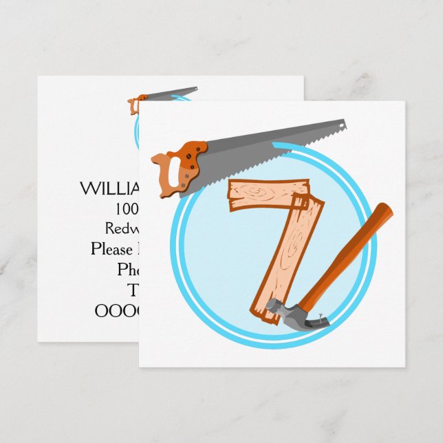 Invitación diseño de cumpleaños de herramientas de construcci (Anverso / Reverso)