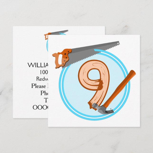 Invitación Diseño de cumpleaños de herramientas de construcci (Anverso / Reverso)