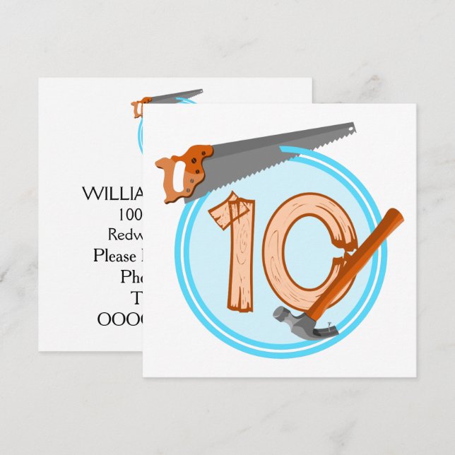 Invitación Diseño de cumpleaños de herramientas de construcci (Anverso / Reverso)