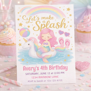 Invitación Diseño de Cumpleaños Fiesta en la Piscina de Siren