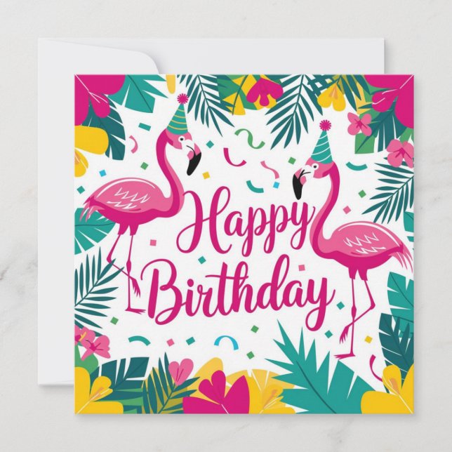 Invitación Diseño de cumpleaños Flamingo Diversión Tropical (Anverso)