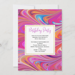 Invitación Diseño de cumpleaños giratorio rosa y naranja aluc
