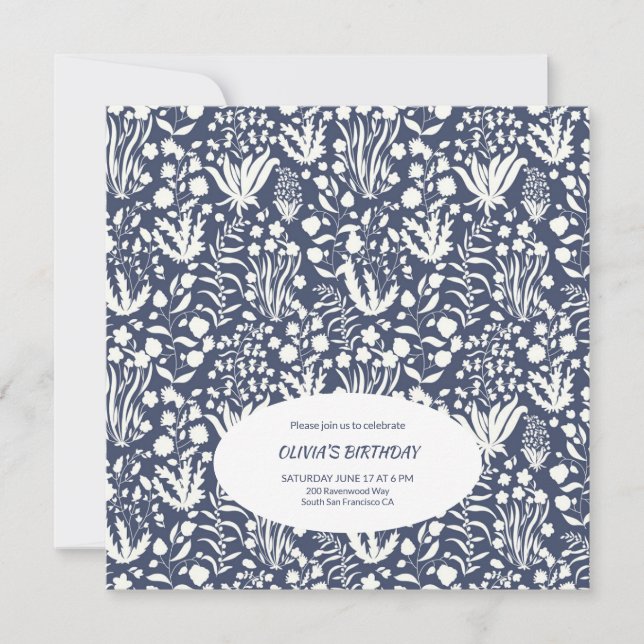 Invitación Diseño de Cumpleaños Mille Fleur (Anverso)