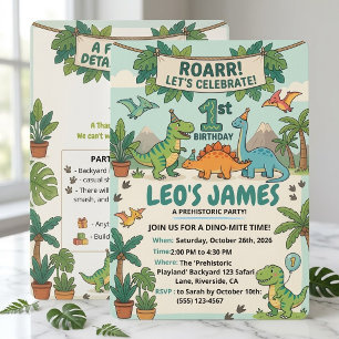 Invitación Diseño de cumpleaños uno de dinosaurio que pisotea