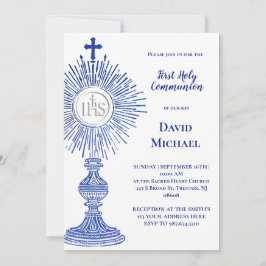 Invitación diseño de custodia azul | Primera Comunión