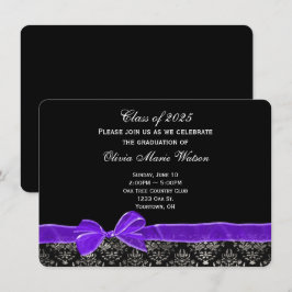 Invitación Diseño de damasco de graduación con arco violeta