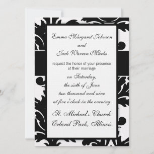Invitación diseño de damascos grandes en blanco y negro