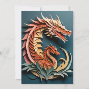 Invitación Diseño de dragón de camiseta de arte en papel 3D