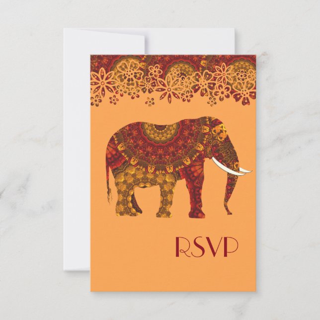 Invitación Diseño de elefante indio decorado ornamentado (Anverso)