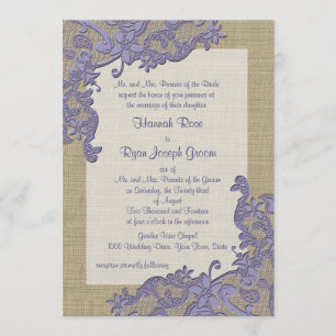 Invitación Diseño de encaje de campo vintage y morado de burl