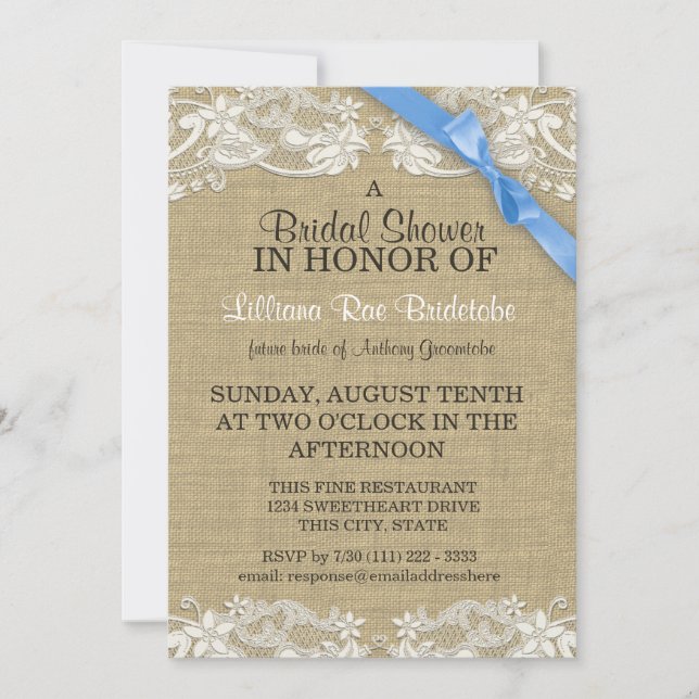 Invitación Diseño de encaje floral y ducha de novia de cinta (Anverso)