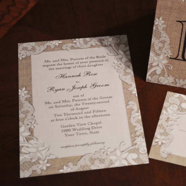 Invitación Diseño de encaje y Burlap de estilo campestre vint (Subido por el creador)
