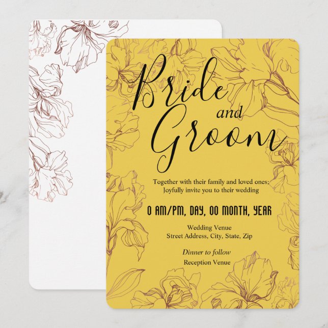 Invitación Diseño de esquema floral en Boda BG de mostaza ama (Anverso / Reverso)