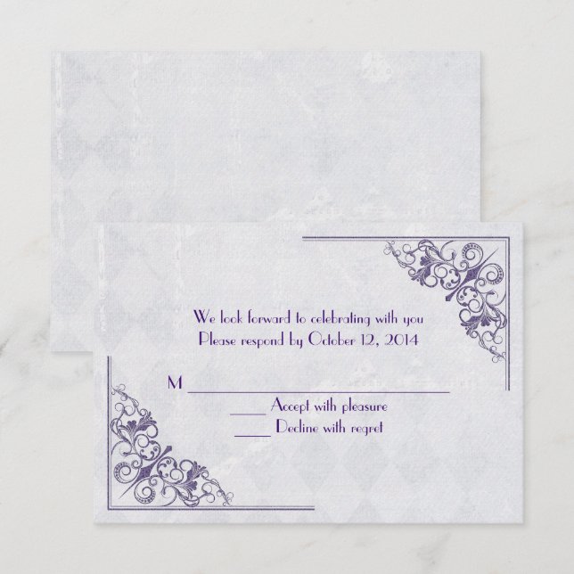 Invitación diseño de esquina morado elegante RSVP (Anverso / Reverso)