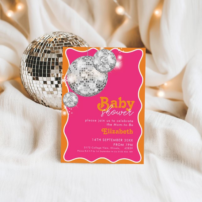 Invitación Diseño de Fiesta Baby Shower naranja Disco Rosa Ba (Subido por el creador)