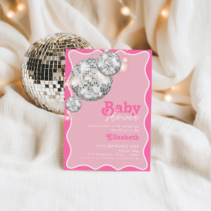 Invitación Diseño de Fiesta de Baby Shower de Pink Disco Ball