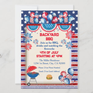 Invitación Diseño de fiesta de barbacoa del día de la Indepen