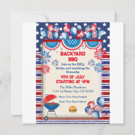 Invitación Diseño de fiesta de barbacoa del día de la Indepen