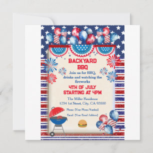 Invitación Diseño de fiesta de barbacoa del día de la Indepen