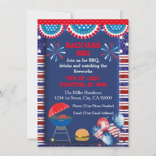 Invitación diseño de fiesta de BBQ del día de la Independenci