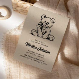 Invitación Diseño de fiesta de bebé oso de peluche neutro dul