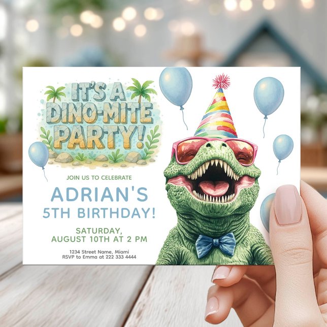 Invitación Diseño de fiesta de cumpleaños divertida de Dino (Subido por el creador)