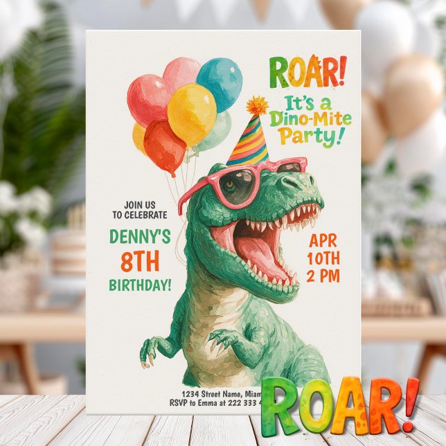 Invitación Diseño de fiesta de cumpleaños divertida de Dino (Subido por el creador)