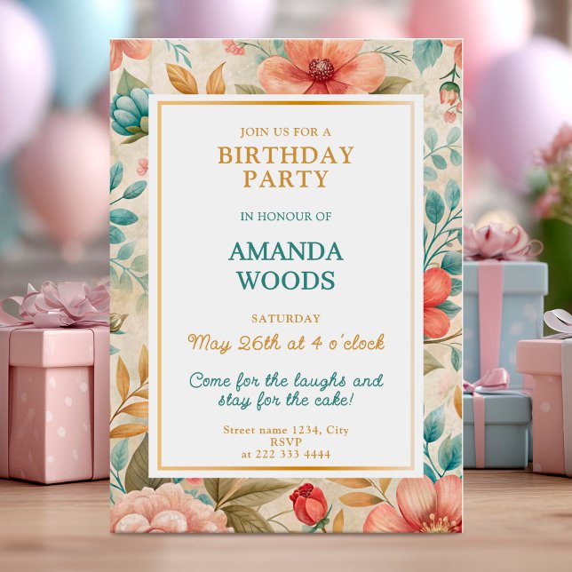 Invitación Diseño de fiesta de cumpleaños florida (Subido por el creador)