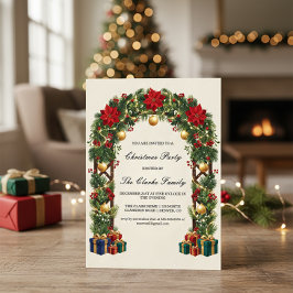 Invitación Diseño de fiesta de enrejado de Navidad con poinse