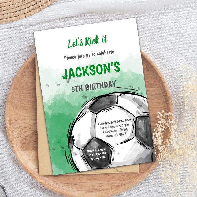 Invitación Diseño de Fiesta Deportivo Big Ball (Big Ball watercolor Soccer Birthday Invitations)