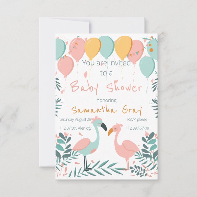 Invitación Diseño de flamingo para la ducha de bebé (Anverso)