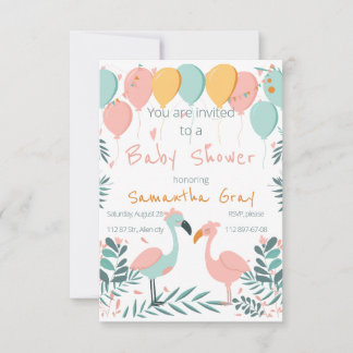 Invitación Diseño de flamingo para la ducha de bebé