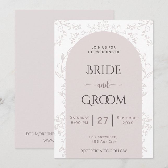 Invitación Diseño de floray rosa y boda táctil rosa dorado (Anverso / Reverso)