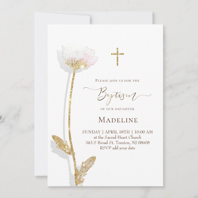 Invitación diseño de flores Bautizo (Anverso)