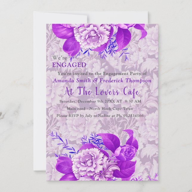 Invitación Diseño de flores blancas/violetas (Anverso)