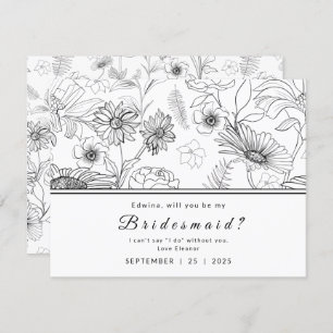 Invitación Diseño de flores de margarita en blanco y negro Sé