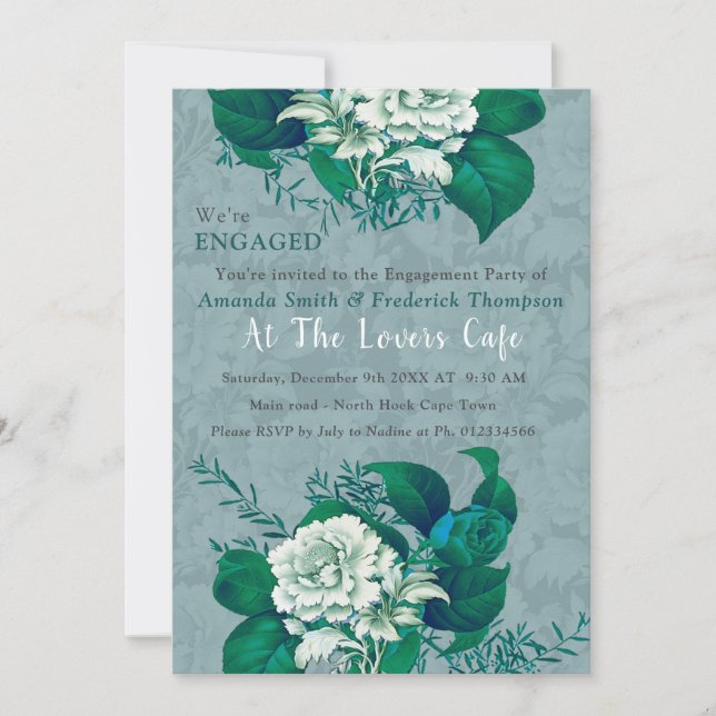Invitación Diseño de flores de Rosa blancas/verdes (Anverso)