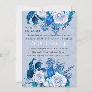 Invitación Diseño de flores de Rosa blanco/azul